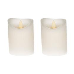 Foto van 2x led kaarsen/stompkaarsen wit 10 cm flame met flakkerende vlam - led kaarsen