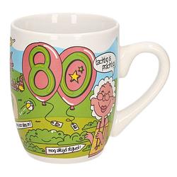 Foto van Cartoon cadeau mok/beker hoera 80 jaar verjaardag / versiering - feest mokken