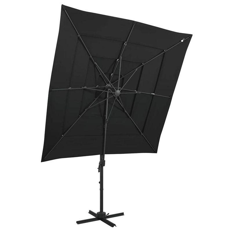 Foto van Vidaxl parasol 4-laags met aluminium paal 250x250 cm zwart