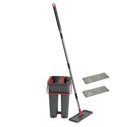 Foto van 4goodz flat mop dweilsysteem 120cm lang met emmer met 2 moppen - grijs