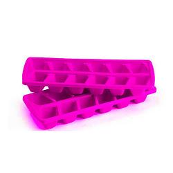 Foto van Plasticforte ijsblokjesvormen set 2x stuks met deksel - 24 ijsklontjes - kunststof - roze - ijsblokjesvormen