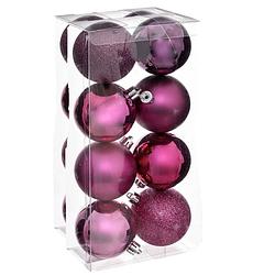 Foto van Atmosphera kerstballen - 16x stuks - framboos roze - kunststof - 7 cm - kerstbal