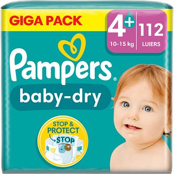 Foto van Pampers babydry maat 4+, 112 luiers, tot 12 uur bescherming, 10kg15kg bij jumbo