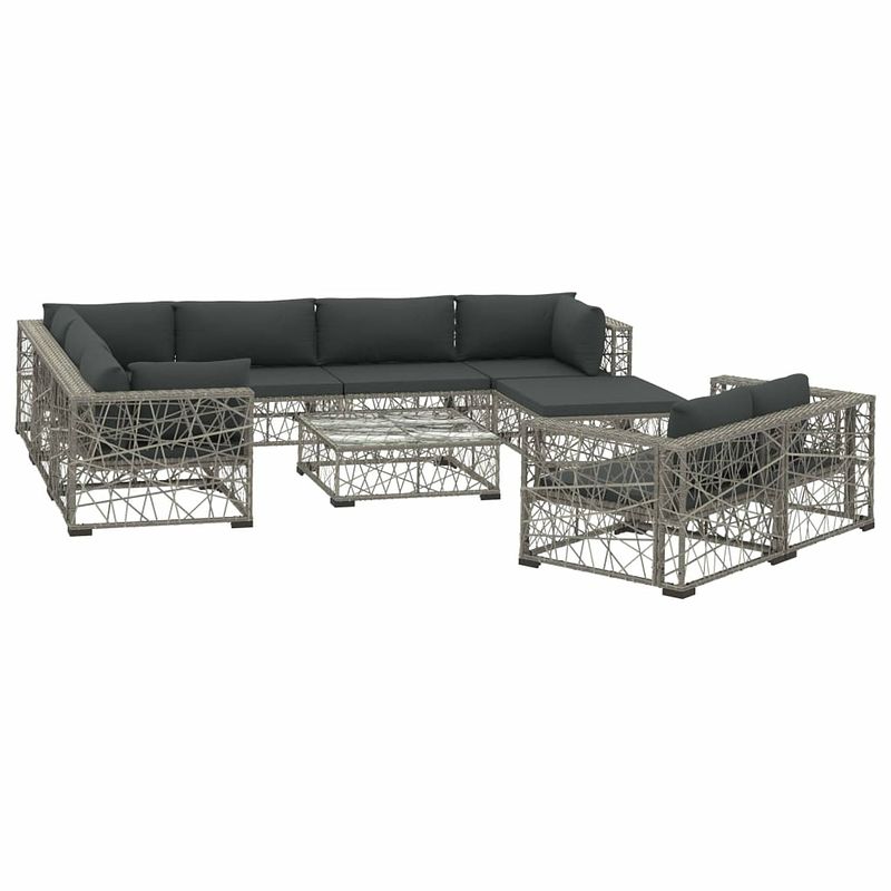 Foto van Vidaxl 10-delige loungeset met kussens poly rattan grijs