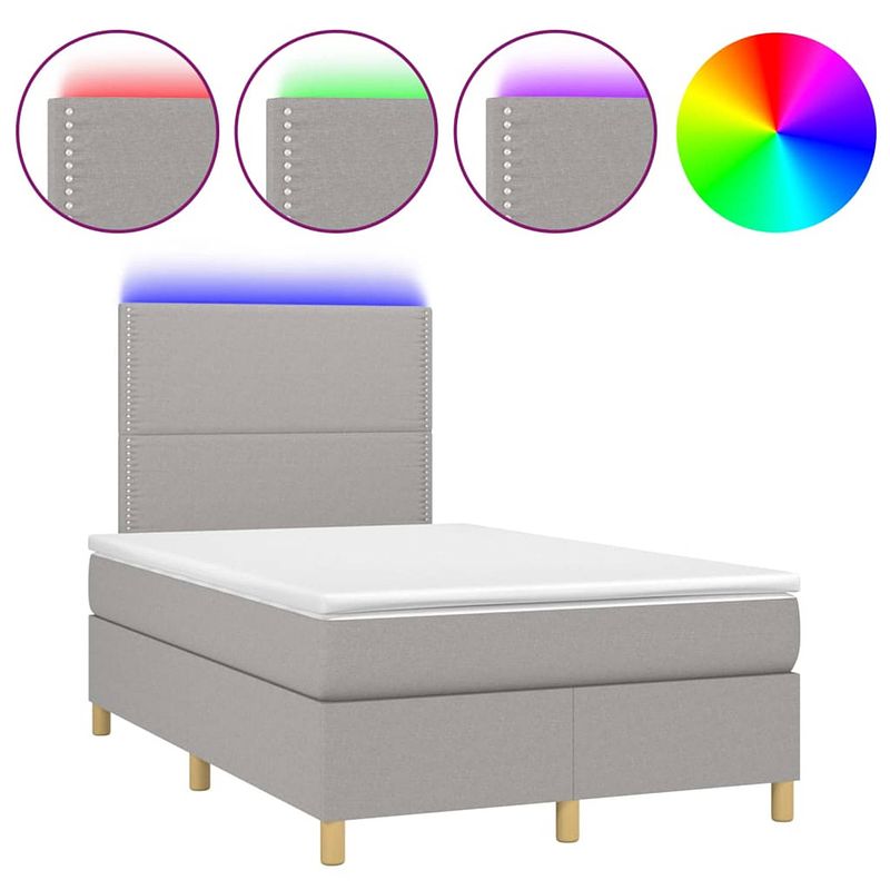 Foto van The living store boxspring bed - lichtgrijs - 203 x 120 x 118/128 cm - verstelbaar hoofdbord - led-verlichting -