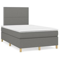 Foto van The living store boxspring bed - donkergrijs - 203 x 120 x 118/128 cm - pocketvering matras - middelharde ondersteuning