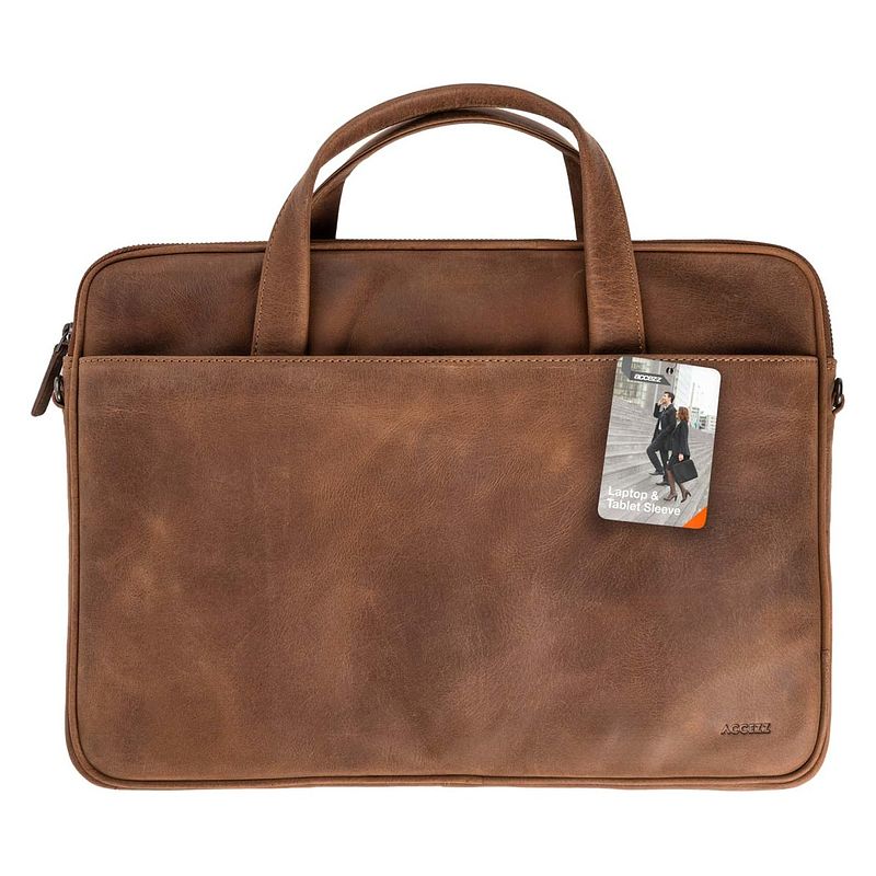 Foto van Accezz leather laptoptas 16 inch laptop tas bruin