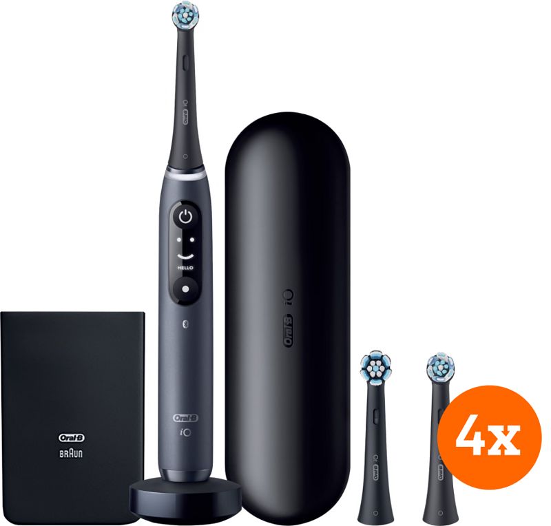 Foto van Oral-b io 7w zwart + io ultimate clean opzetborstels (4 stuks)