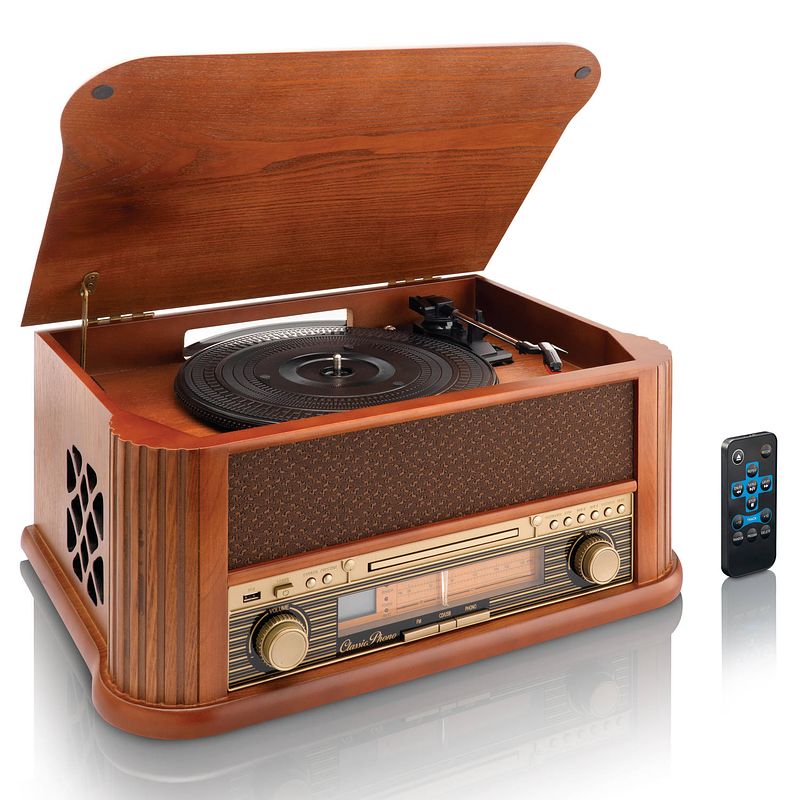 Foto van Houten platenspeler met usb, fm radio en cd-speler classic phono tcd-2500 hout