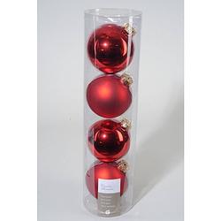 Foto van 3 stuks 4 kerstballen kerstrood glans-mat 100 mm