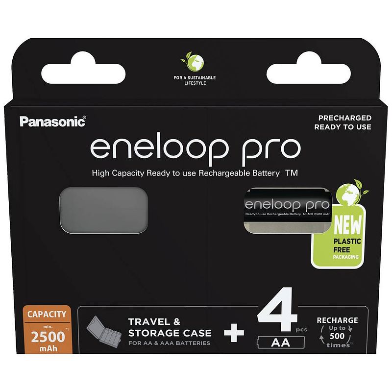 Foto van Panasonic eneloop pro hr06 +box oplaadbare aa batterij (penlite) nimh 2500 mah 1.2 v 4 stuk(s)