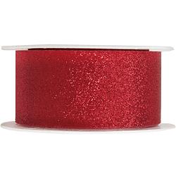 Foto van 1x rood satijnlint met glitters op rol 3 cm x 5 meter cadeaulint verpakkingsmateriaal - cadeaulinten