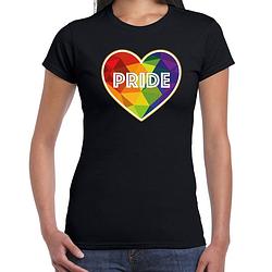 Foto van Bellatio decorations gay pride shirt - pride hartje - regenboog - dames - zwart l - feestshirts