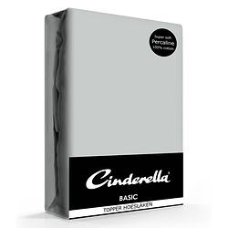 Foto van Cinderella basic percaline katoen topper hoeslaken - 100% percaline katoen - 1-persoons (90x210 cm) - light grey