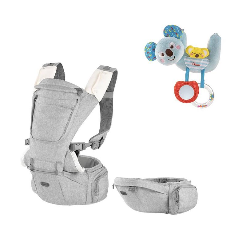 Foto van Chicco bundel - draagzak hip seat - hazelwood & rammelaar - koalabeer - te bevestigen aan kinderwagen