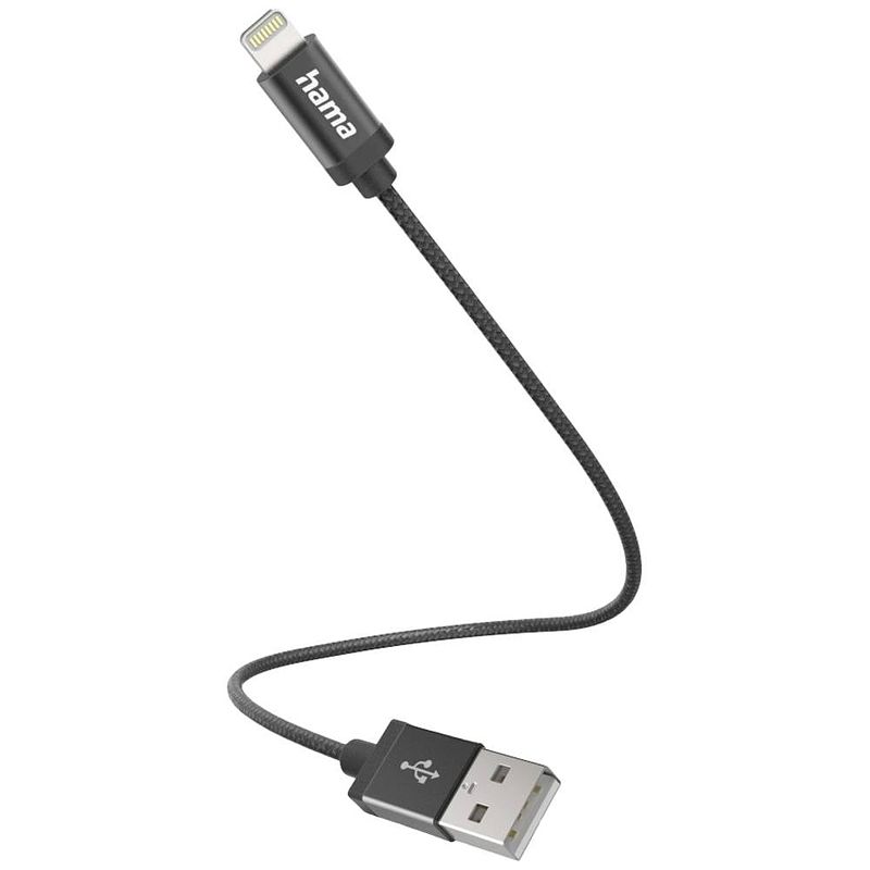 Foto van Hama usb-laadkabel usb 2.0 apple lightning stekker, usb-a stekker 0.2 m zwart 00201578