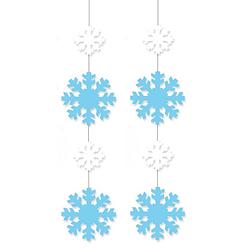 Foto van 2x stuks decoratie hanger met sneeuwvlokken 120 x 25 cm - feestslingers