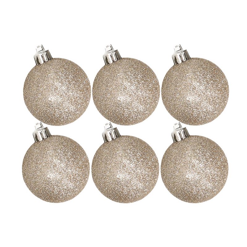 Foto van 6x stuks kunststof glitter kerstballen champagne 6 cm - kerstbal