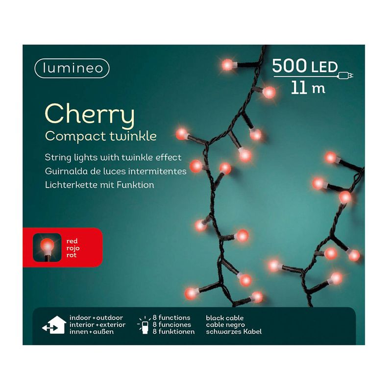 Foto van Lumineo kerstverlichting - rood - 1100 cm - 500 leds - twinkel effect - kerstverlichting kerstboom