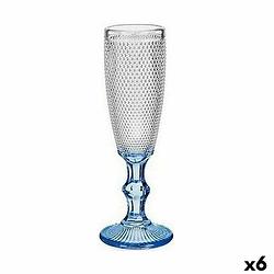Foto van Champagneglas punten blauw transparant glas 6 stuks (180 ml)