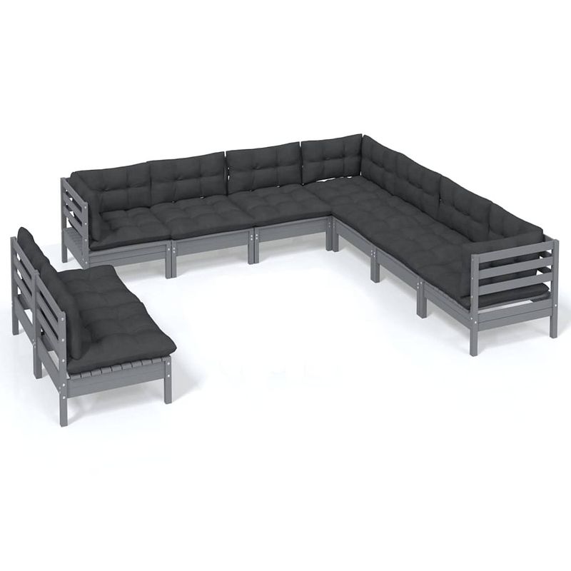 Foto van Vidaxl 9-delige loungeset met kussens massief grenenhout grijs