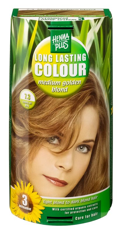 Foto van Hennaplus long lasting colour 7.3 medium golden blond 100ml