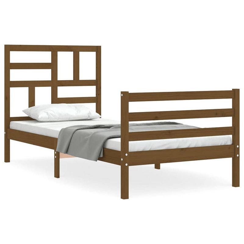 Foto van The living store massief grenenhouten bedframe - single - 205.5 x 105.5 x 104 cm - honingbruin