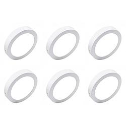 Foto van Led downlight 6 pack - opbouw - 12w - helder/koud wit 6000k - rond - mat wit - aluminium - ø170mm