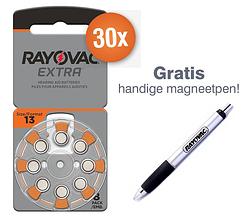 Foto van Voordeelpak rayovac gehoorapparaat batterijen - type 13 (oranje) - 30 x 8 stuks + gratis magnetische batterijpen