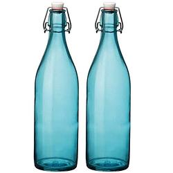 Foto van Set van 2x stuks turqouise giara flessen met beugeldop 30 cm van 1 liter - drinkflessen