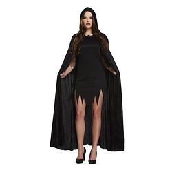 Foto van Halloween verkleed cape met capuchon - voor volwassenen - zwart - fluweel - verkleedattributen