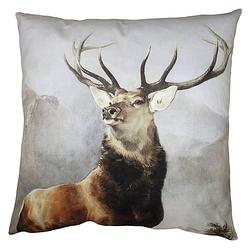 Foto van Haes deco - kerst kussenhoes 45x45 cm - bruin - collectie: christmas animal - sierkussen, kussenhoes