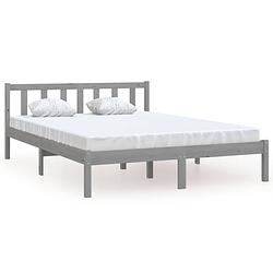 Foto van Vidaxl bedframe massief grenenhout grijs 135x190 cm 4ft6 double