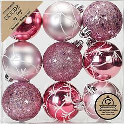 Foto van Inge christmas goodz kerstballen - 9x st- 6 cm - kunststof - roze - kerstbal