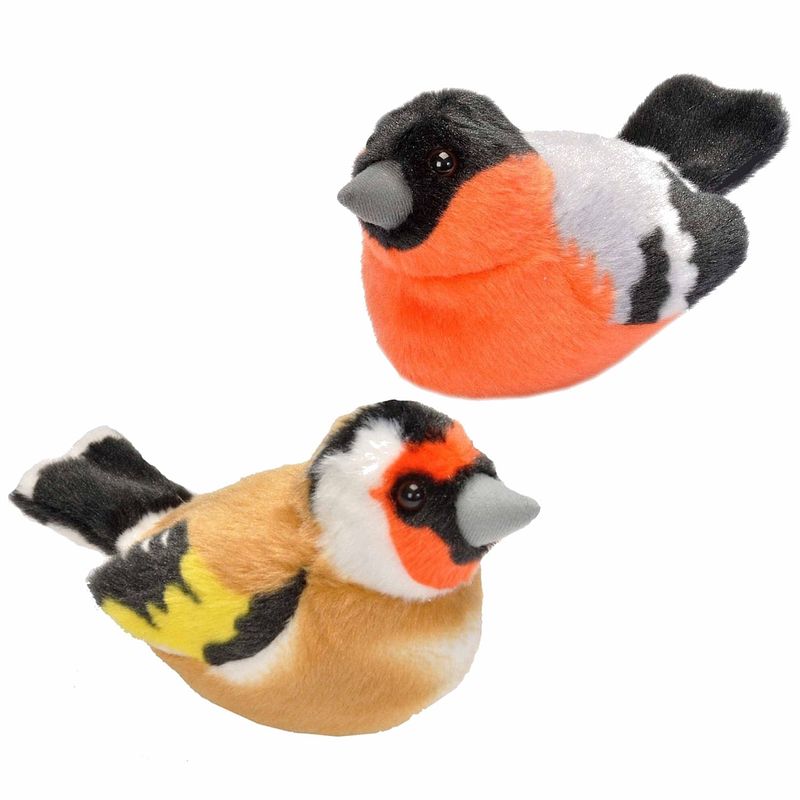 Foto van Set van 2x stuks pluche vogels knuffels van 14 cm met geluid - vogel knuffels