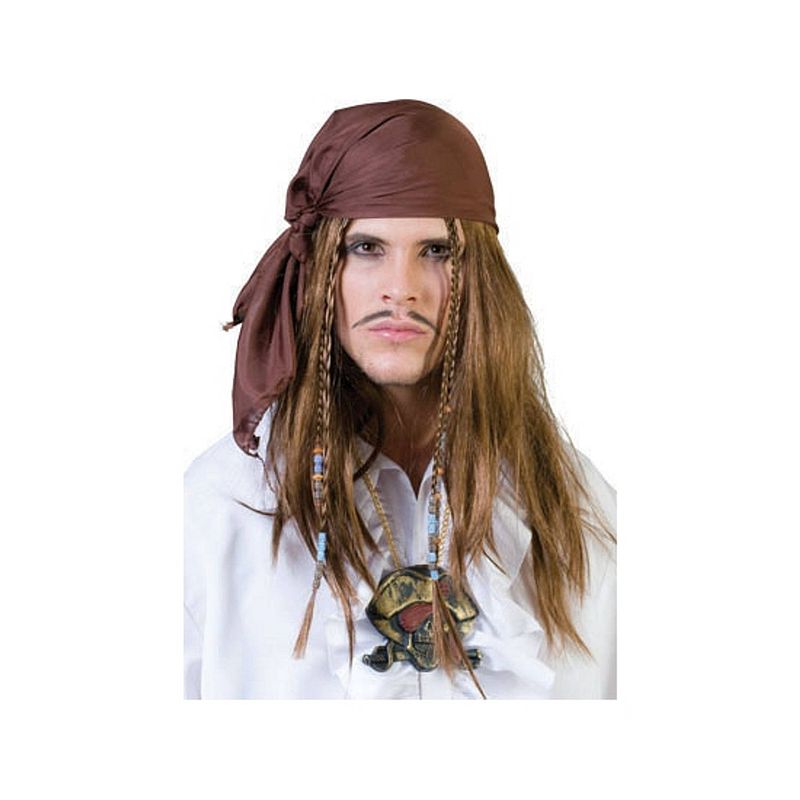 Foto van Bruine piraten bandana met pruik - verkleedpruiken