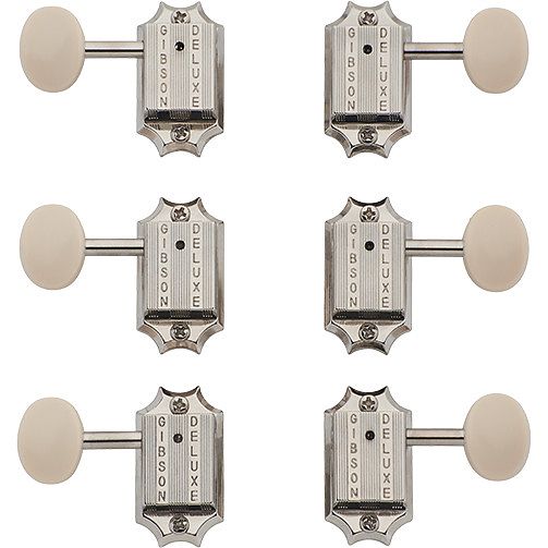 Foto van Gibson deluxe white button tuner set vintage nickel stemmechanieken voor gitaar (set van 6)