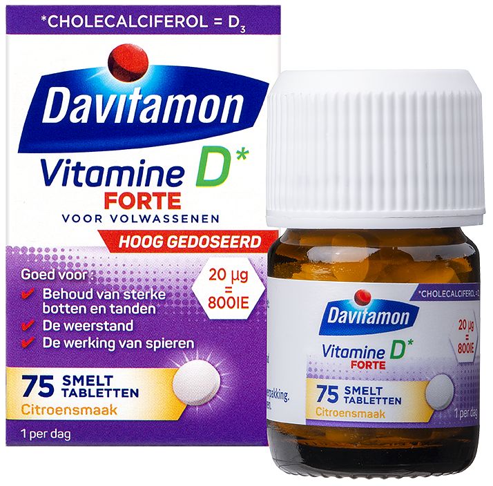 Foto van Davitamon vitamine d3 forte voor volwassenen smelttabletten, 75 stuks bij jumbo