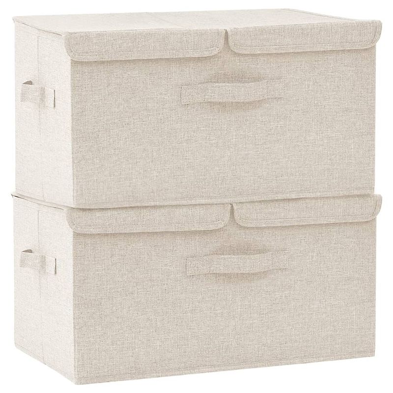 Foto van The living store opbergbox - inklapbaar - 50 x 30 x 25 cm - crème stof - oxford-stof - nonwoven stof