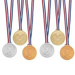 Foto van Medailles met lint - 4x - goud zilver brons - kunststof - 17 cm - speelgoed - fopartikelen