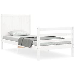 Foto van The living store bedframe massief grenenhout - wit - 205.5 x 95.5 x 100 cm - multiplex lattenbodem