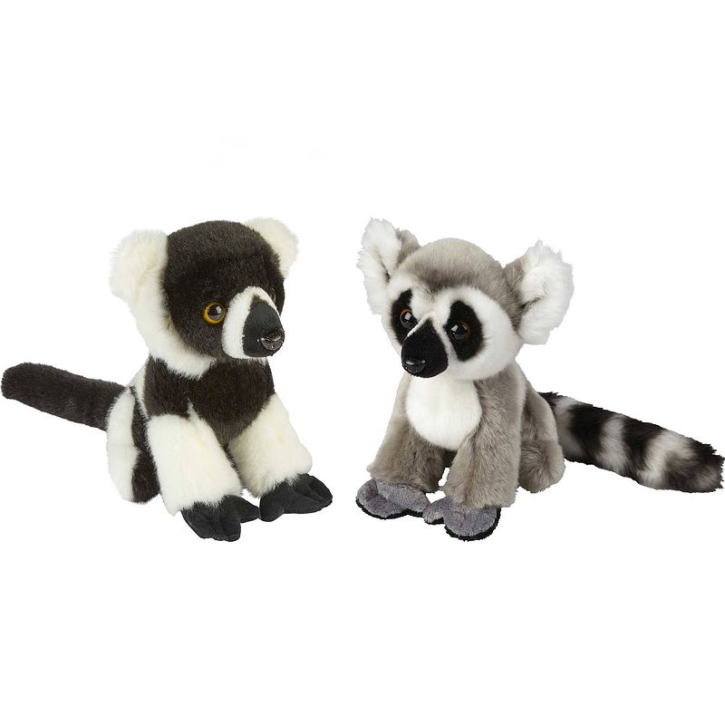 Foto van Apen serie zachte pluche knuffels 2x stuks - ringstaart maki en lemur aapje van 18 cm - knuffel bosdieren