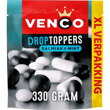 Foto van Venco droptoppers salmiak & mint xl 330g bij jumbo