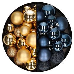 Foto van Decoris kerstballen 60x - mix goud/donkerblauw - 4-5-6 cm - kunststof - kerstbal