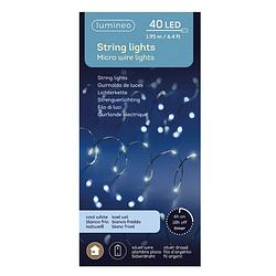 Foto van Lumineo draadverlichting zilverdraad 40 witte lampjes - 195 cm - lichtsnoeren