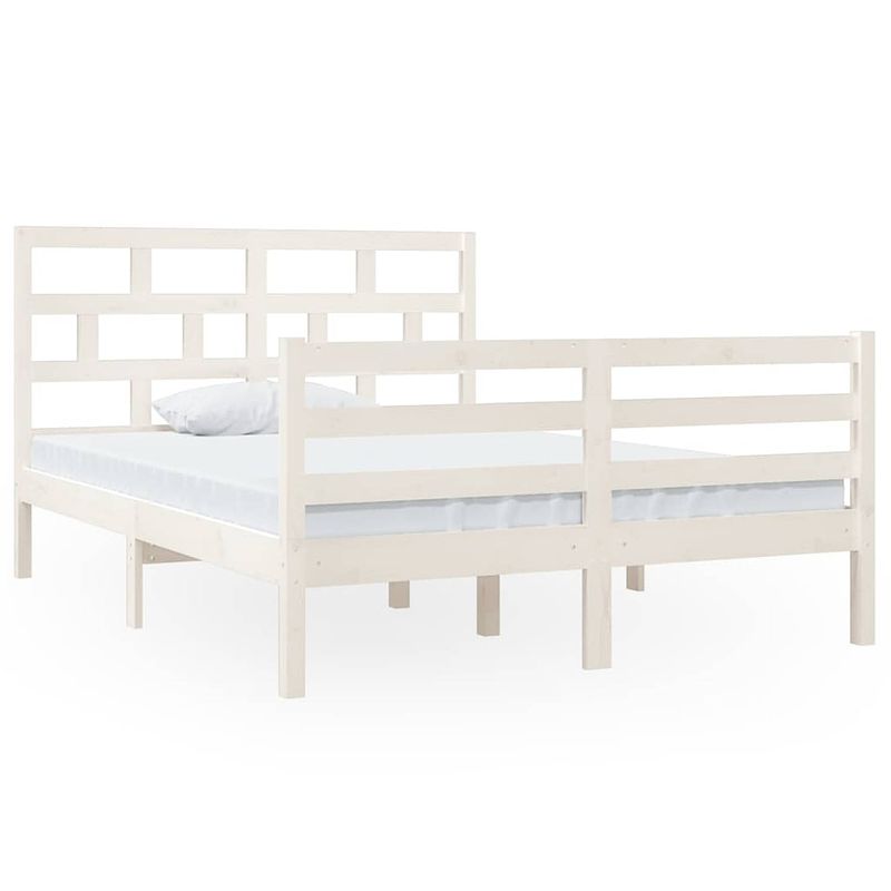 Foto van Vidaxl bedframe massief hout wit 135x190 cm 4ft6 double