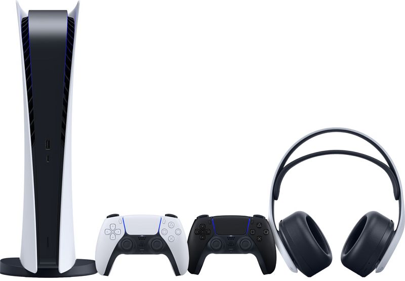 Foto van Playstation 5 digital edition + extra controller zwart + 3d pulse gaming headset