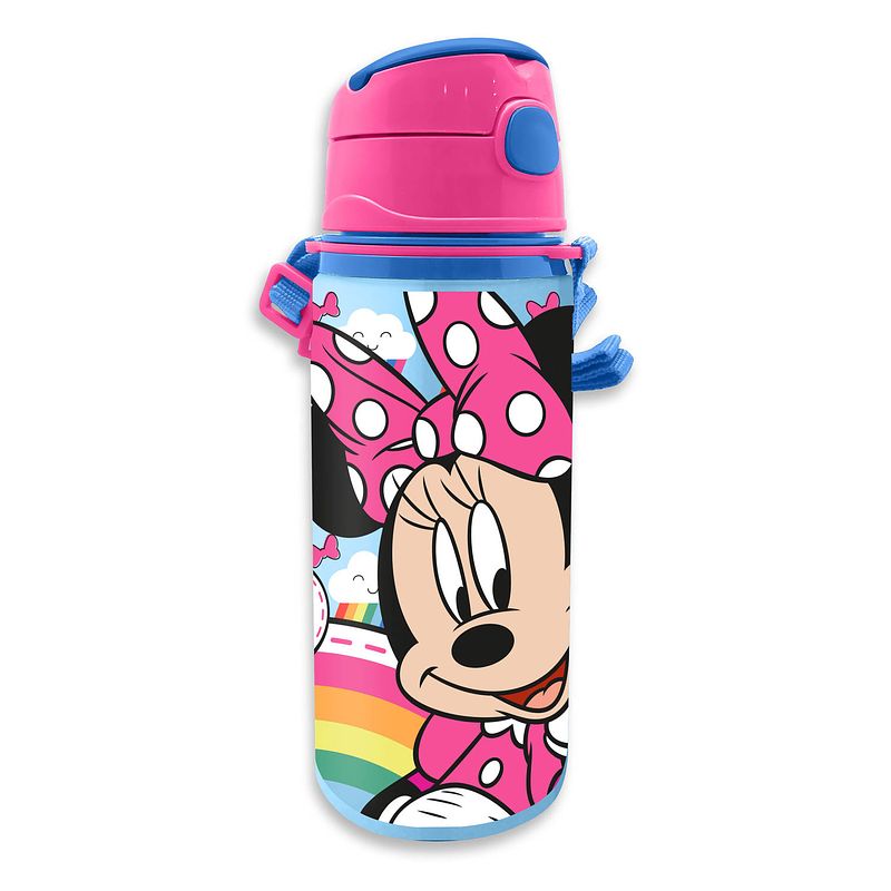 Foto van Disney minnie mouse drinkfles/drinkbeker/bidon met drinktuitje - roze - aluminium - 600 ml - schoolbekers