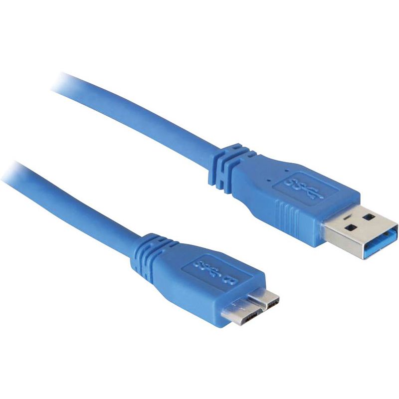 Foto van Delock usb-kabel usb 3.2 gen1 (usb 3.0 / usb 3.1 gen1) usb-a stekker, usb-micro-b 3.0 stekker 5.00 m blauw vergulde steekcontacten, ul gecertificeerd 83502