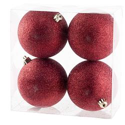 Foto van 12x rode glitter kerstballen 10 cm kunststof - kerstbal